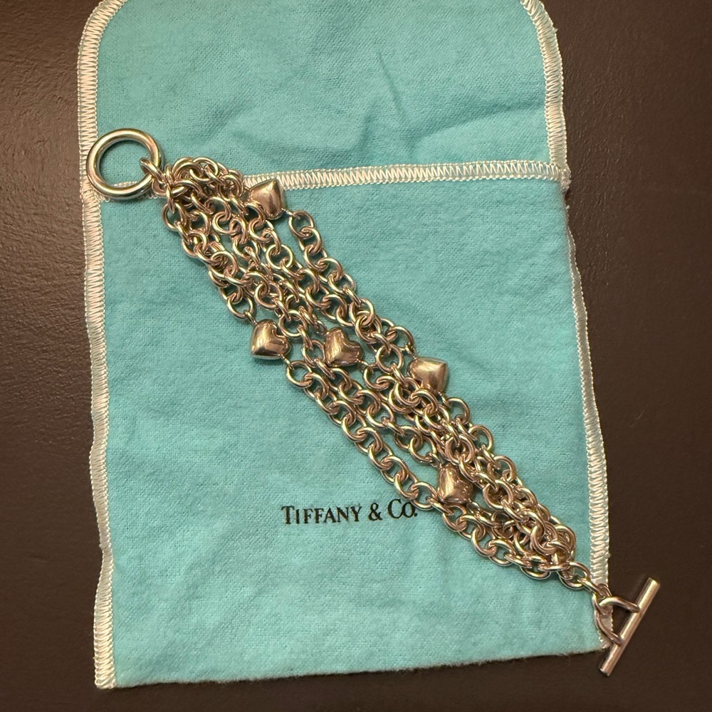 Tiffany & Co Sterling Silver Puffed Heart Multi Chain Bracelet - Picture 5 of 5